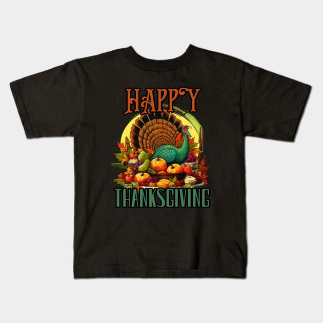 Happy Thanksgiving, turkey, pumpkin Kids T-Shirt by Pattyld